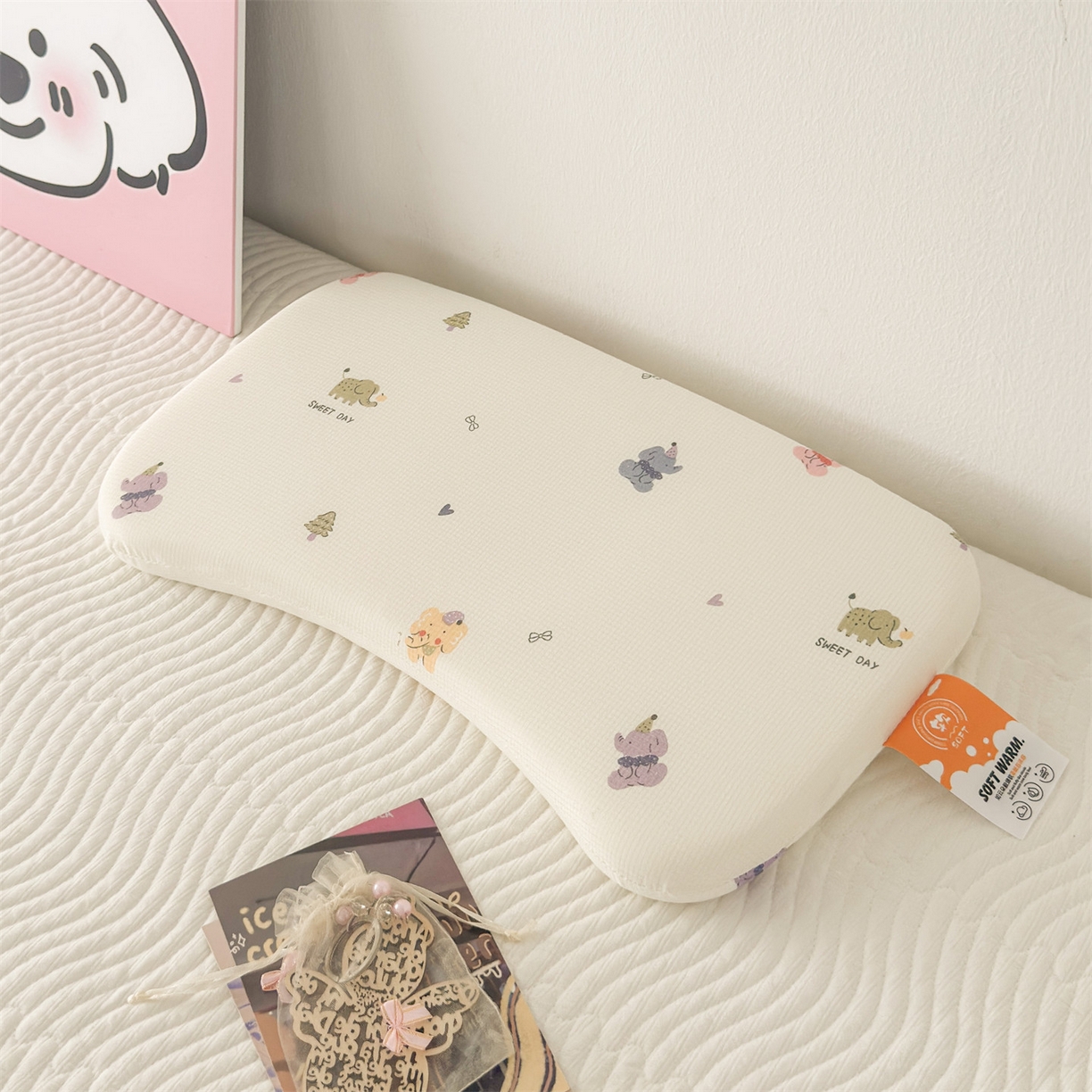91家纺网 家纺一手货源 找家纺 麦肯锡 2025新款可爱碎花婴童记忆枕  枕头枕芯 小象乐园/对