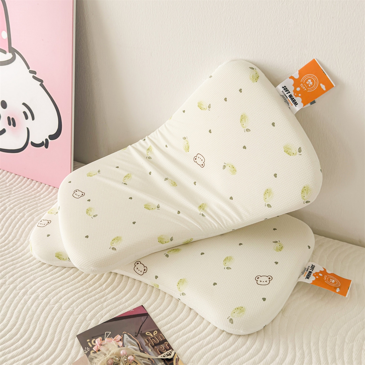 91家纺网 家纺一手货源 找家纺 麦肯锡 2025新款可爱碎花婴童记忆枕  枕头枕芯 梦熊乖乖/对