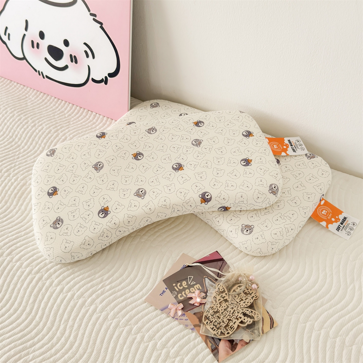 91家纺网 家纺一手货源 找家纺 麦肯锡 2025新款可爱碎花婴童记忆枕  枕头枕芯 甜梦小熊/对