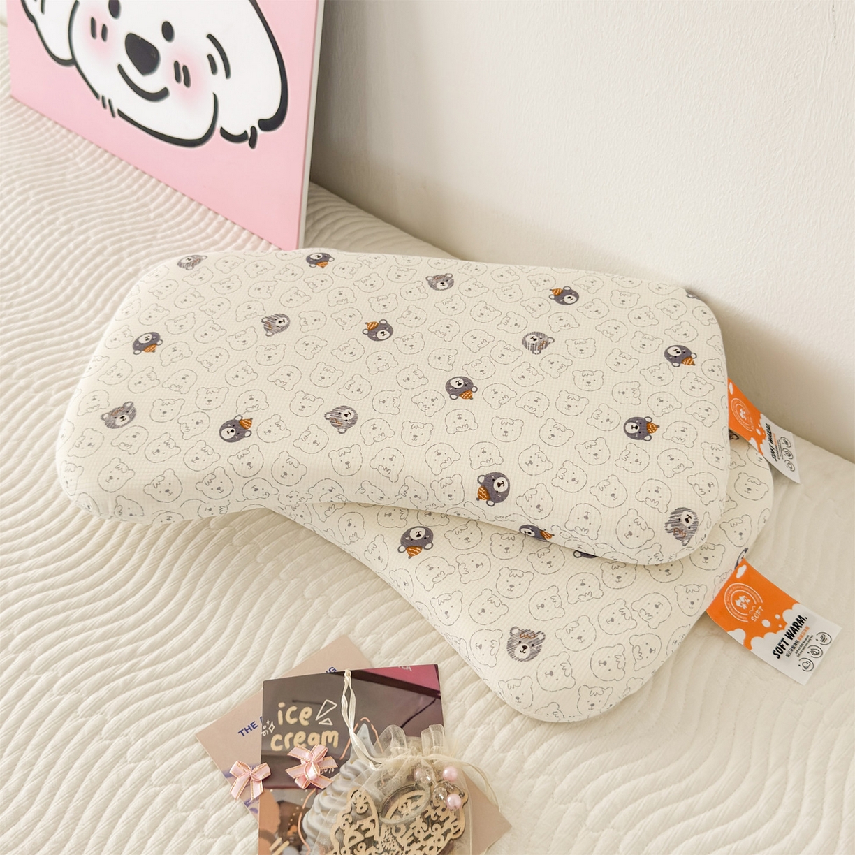 91家纺网 家纺一手货源 找家纺 麦肯锡 2025新款可爱碎花婴童记忆枕  枕头枕芯 甜梦小熊/只