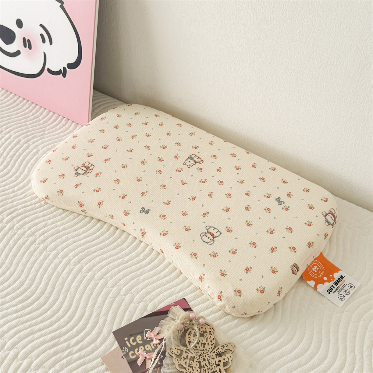 91家纺网 家纺一手货源 找家纺 麦肯锡 2025新款可爱碎花婴童记忆枕  枕头枕芯 萌犬乐园/对