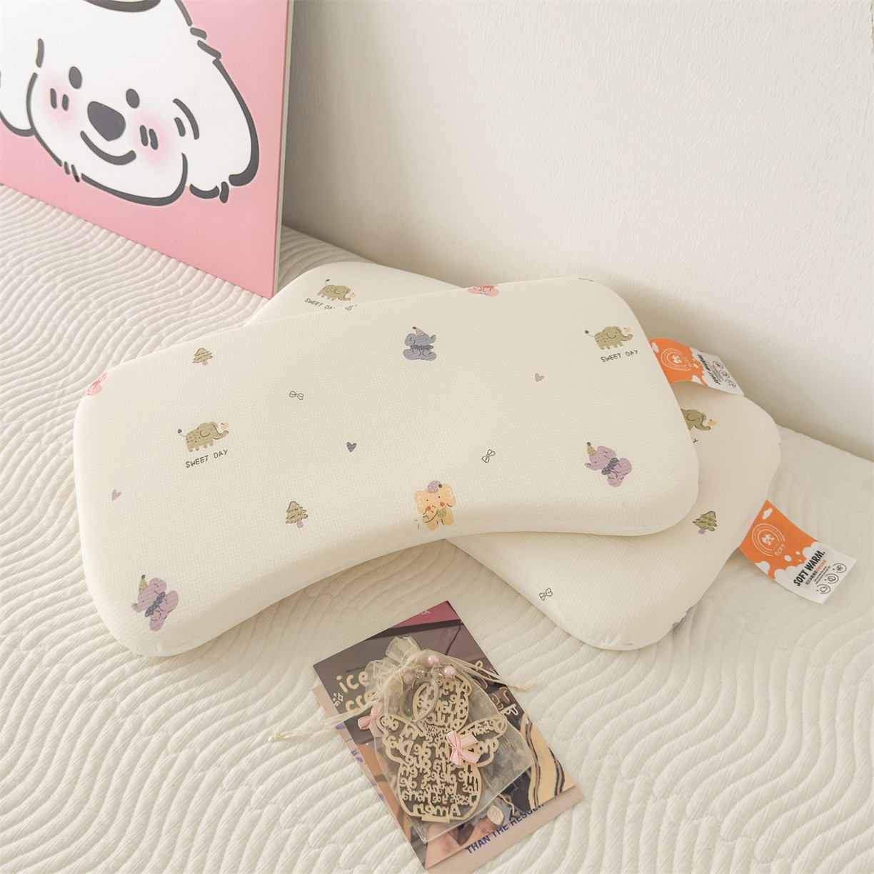91家纺网 家纺一手货源 找家纺 麦肯锡 2025新款可爱碎花婴童记忆枕  枕头枕芯 小象乐园/对