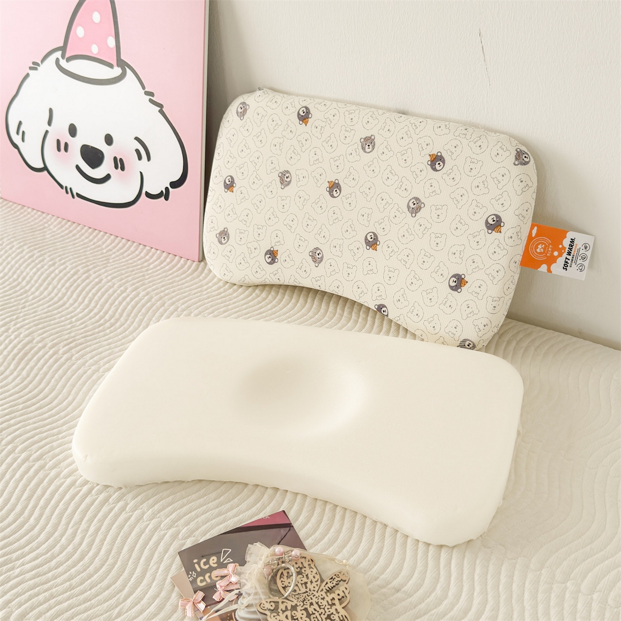 91家纺网 家纺一手货源 找家纺 麦肯锡 2025新款可爱碎花婴童记忆枕  枕头枕芯 甜梦小熊/对