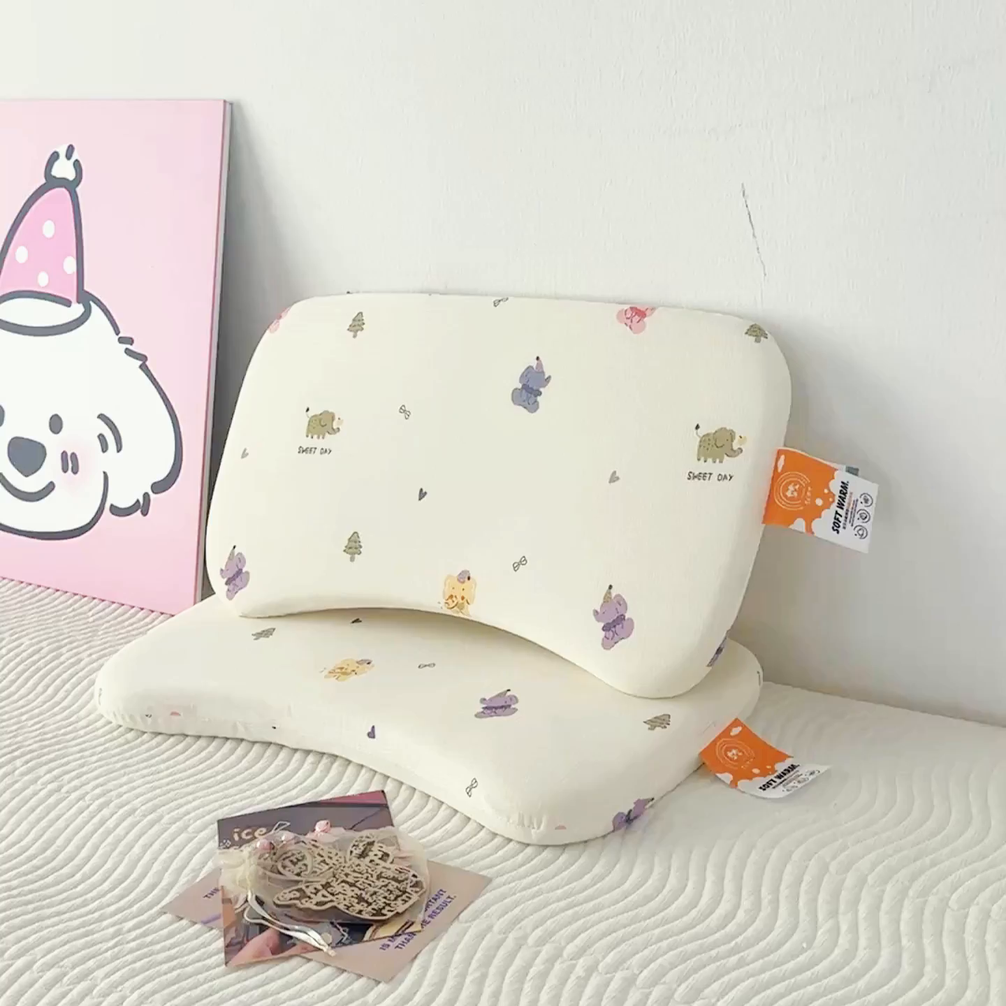 91家纺网 家纺一手货源 找家纺 麦肯锡 2025新款可爱碎花婴童记忆枕  枕头枕芯 小象乐园/只