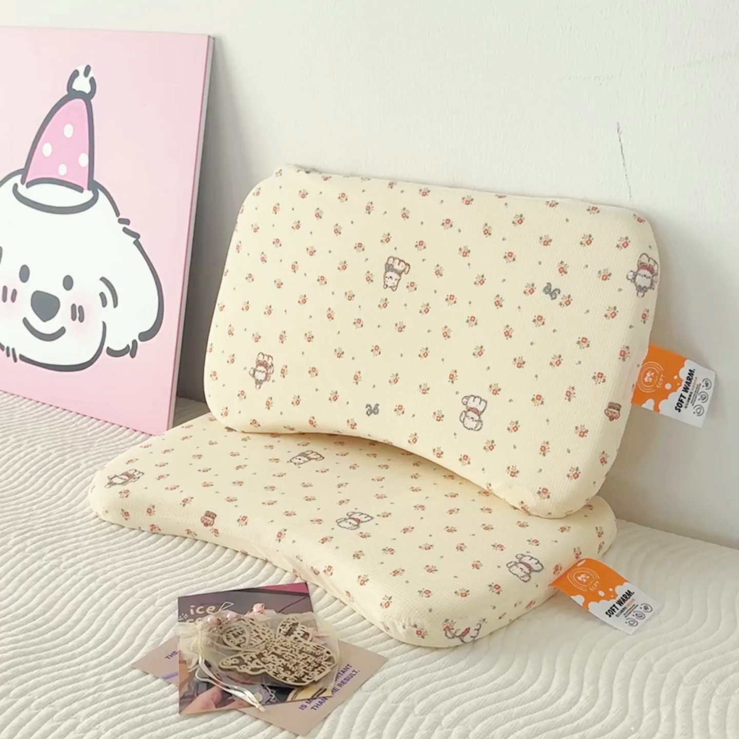 91家纺网 家纺一手货源 找家纺 麦肯锡 2025新款可爱碎花婴童记忆枕  枕头枕芯 萌犬乐园/只