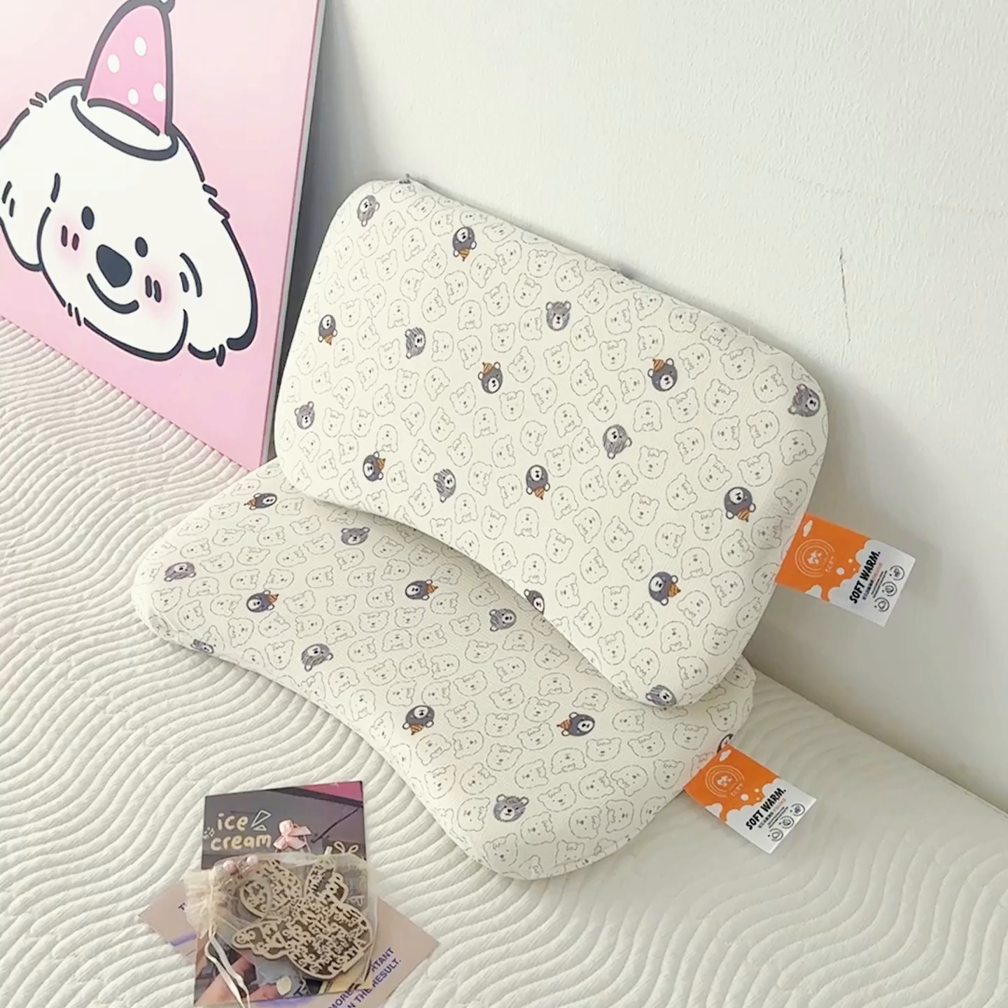 91家纺网 家纺一手货源 找家纺 麦肯锡 2025新款可爱碎花婴童记忆枕  枕头枕芯 甜梦小熊/只