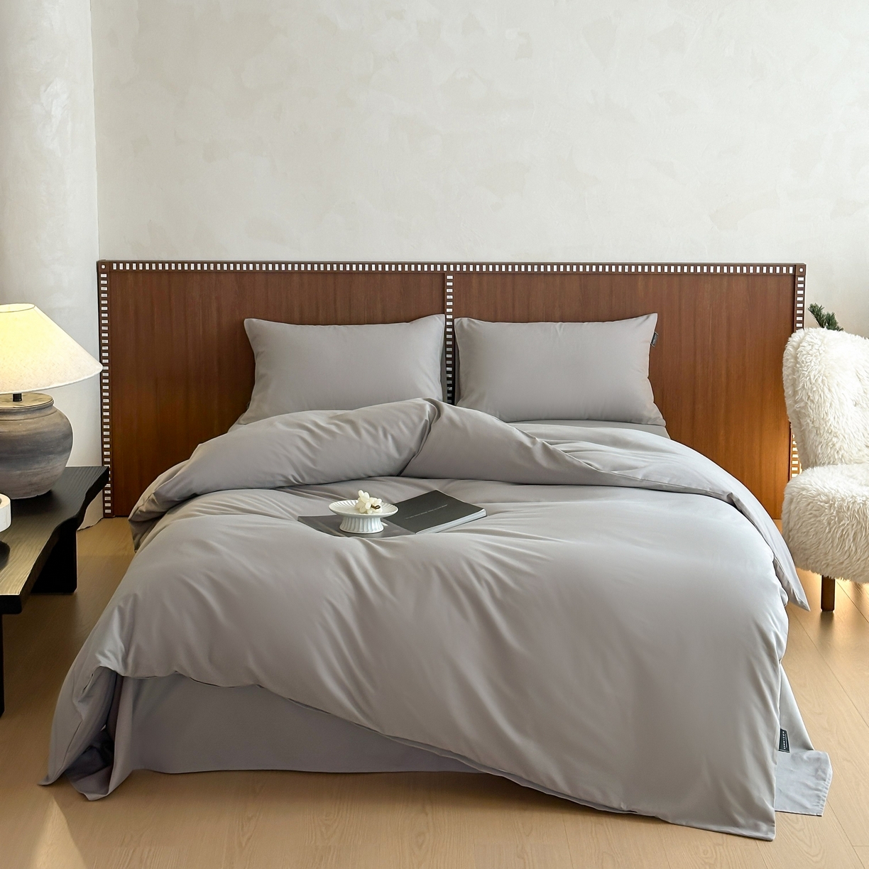 91家纺网 家纺一手货源 找家纺 三味舒屋 2025新款50支磨毛长绒棉纯棉纯色四件套-长期主义 拉丝灰