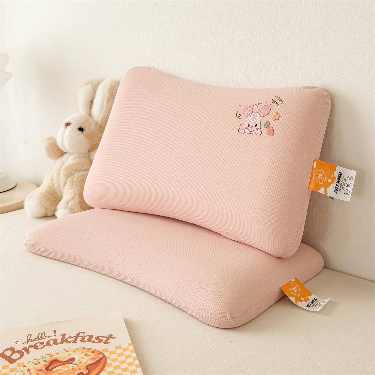 麦肯锡 2025新款格纹烫画亲肤儿童记忆枕  枕头枕芯 粉色/只