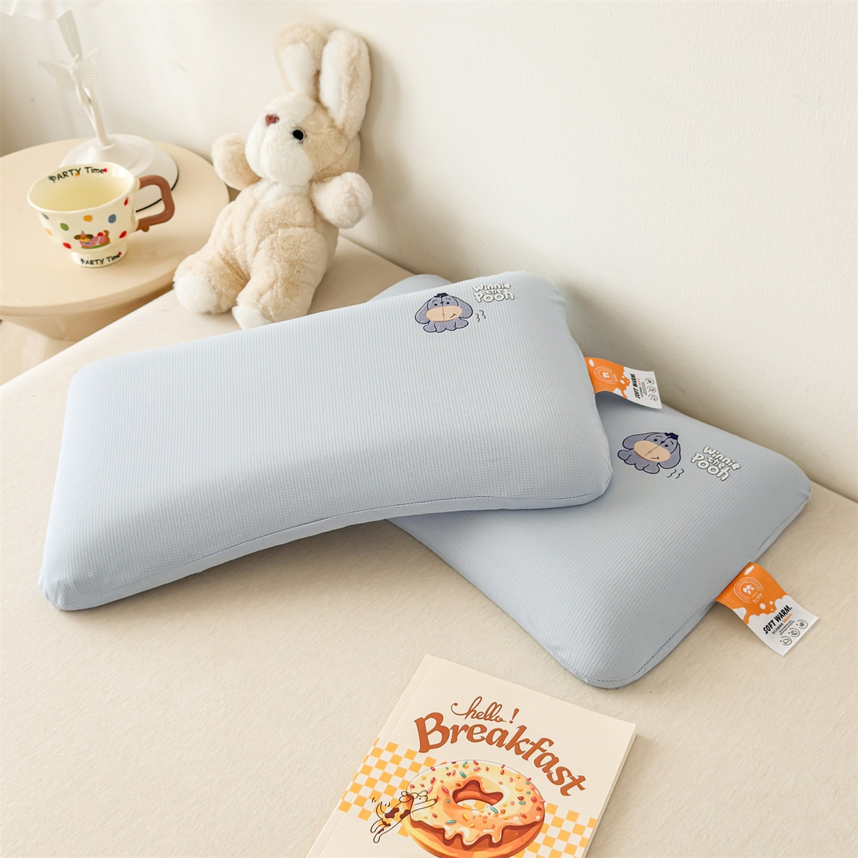 91家纺网 家纺一手货源 找家纺 麦肯锡 2025新款格纹烫画亲肤儿童记忆枕  枕头枕芯 蓝色/只