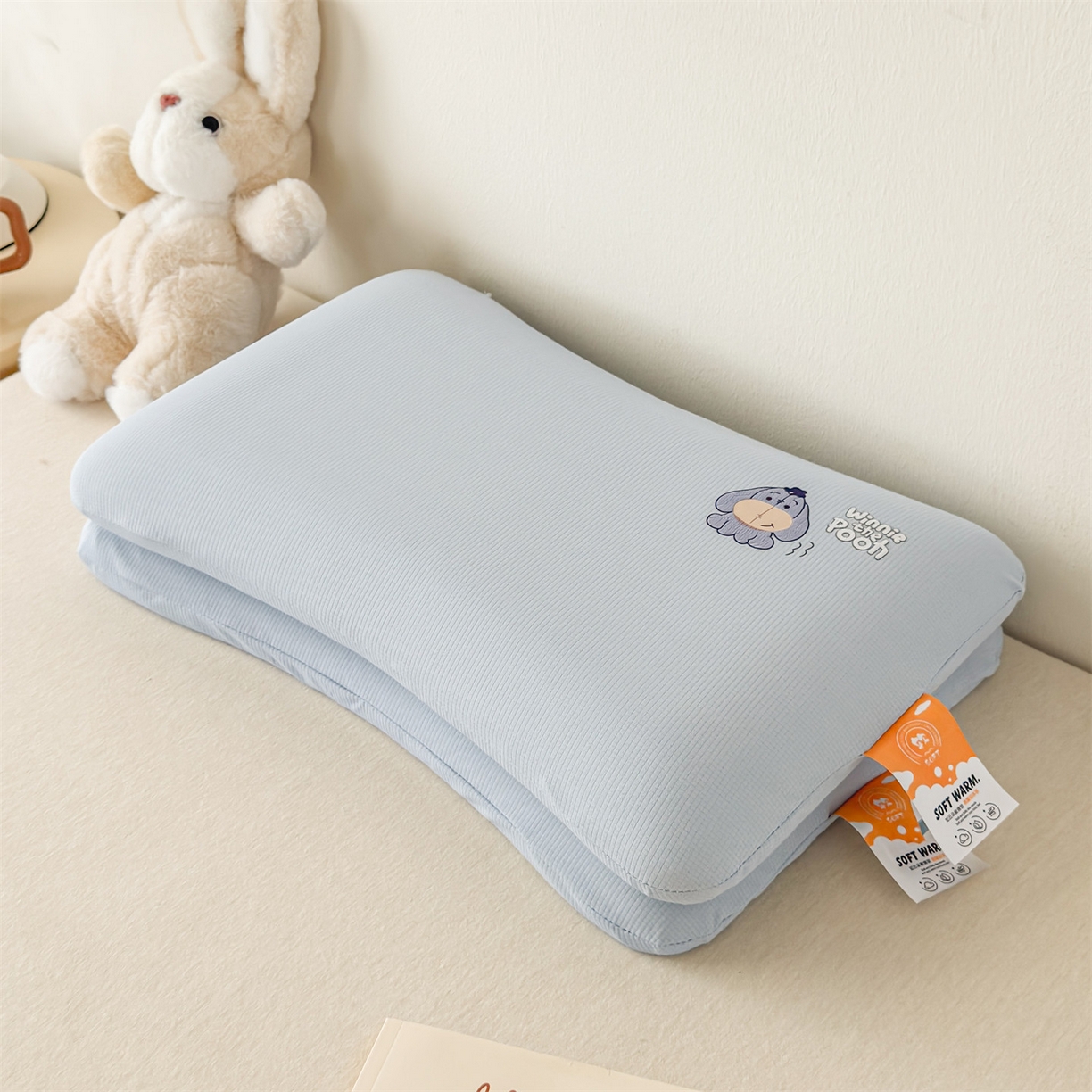 91家纺网 家纺一手货源 找家纺 麦肯锡 2025新款格纹烫画亲肤儿童记忆枕  枕头枕芯 蓝色/只