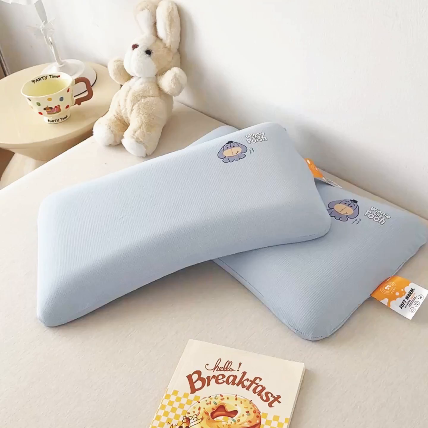 91家纺网 家纺一手货源 找家纺 麦肯锡 2025新款格纹烫画亲肤儿童记忆枕  枕头枕芯 蓝色/只