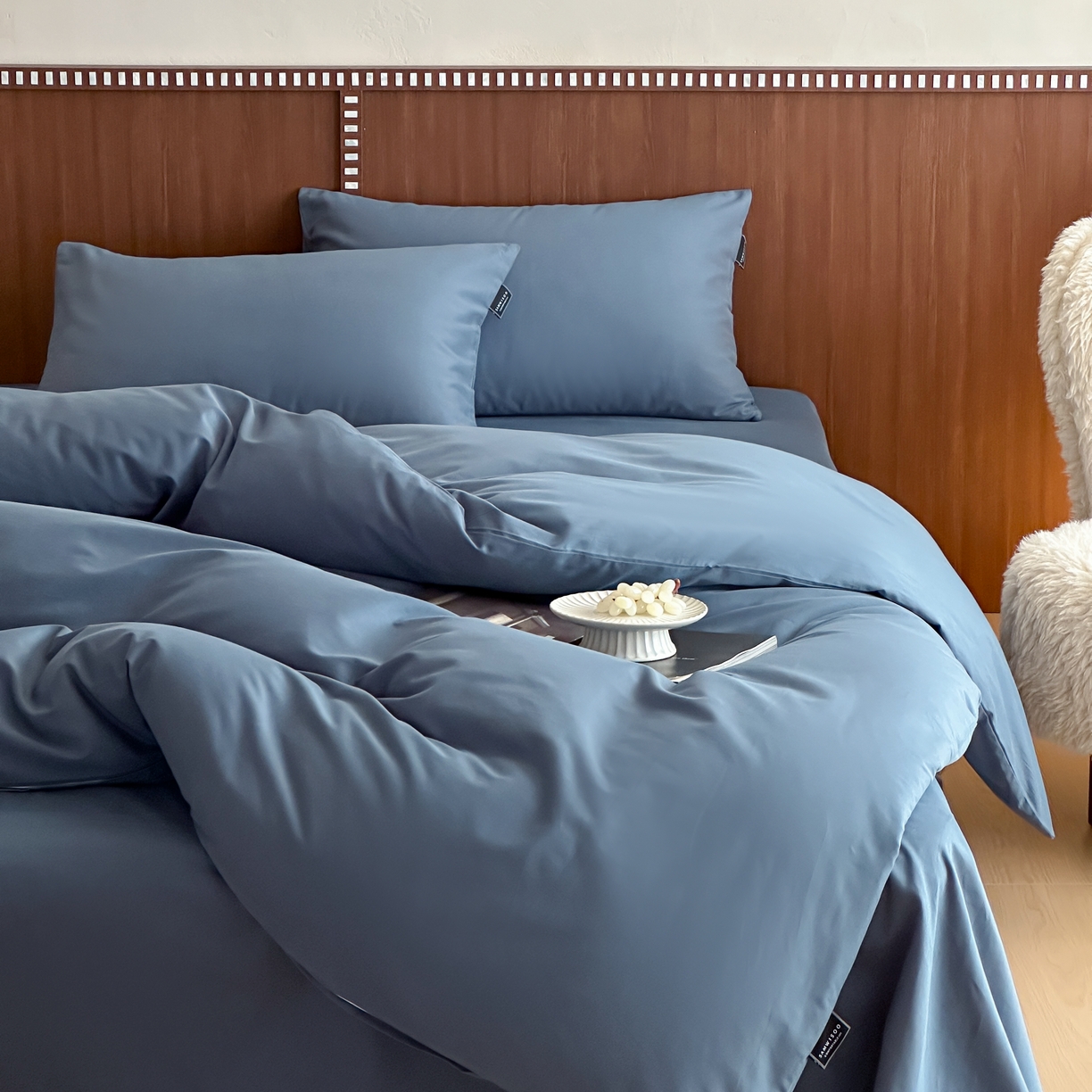 三味舒屋 2025新款50支磨毛长绒棉纯棉纯色四件套-长期主义 南非蓝