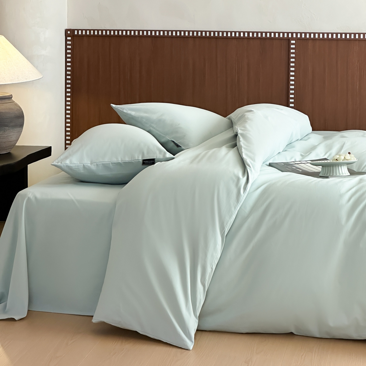 91家纺网 家纺一手货源 找家纺 三味舒屋 2025新款50支磨毛长绒棉纯棉纯色四件套-长期主义 泡沫绿