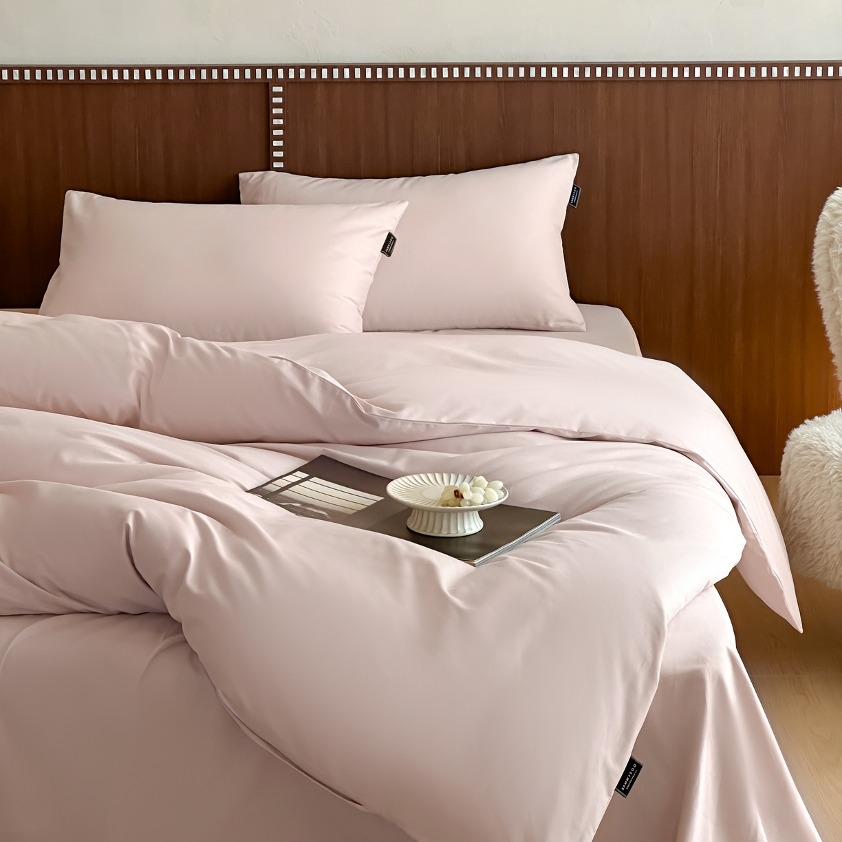三味舒屋 2025新款50支磨毛长绒棉纯棉纯色四件套-长期主义 浅淡粉