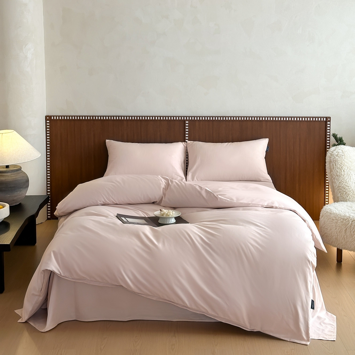 91家纺网 家纺一手货源 找家纺 三味舒屋 2025新款50支磨毛长绒棉纯棉纯色四件套-长期主义 浅淡粉