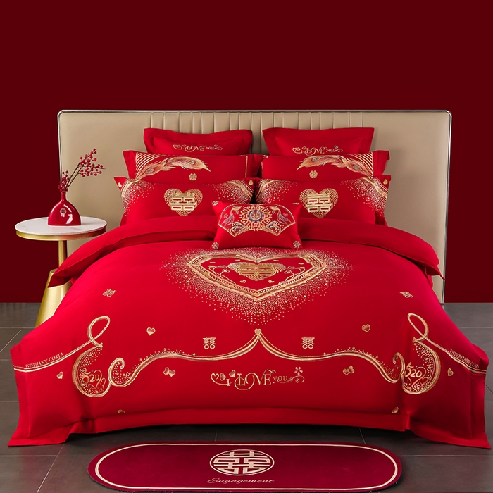 91家纺网 家纺一手货源 找家纺 （总）董成龙家纺 2025新款全棉中式精美绣花工艺婚庆系列四件套多件套