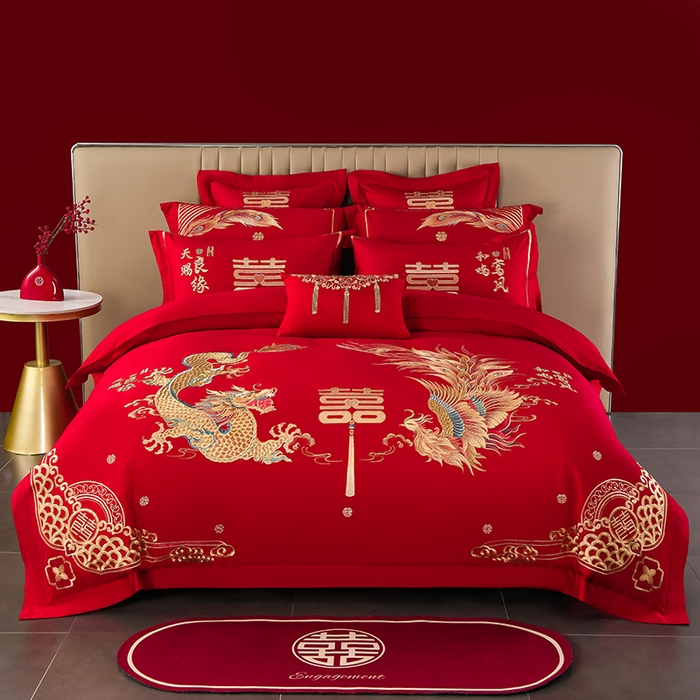 91家纺网 家纺一手货源 找家纺 （总）董成龙家纺 2025新款全棉中式精美绣花工艺婚庆系列四件套多件套