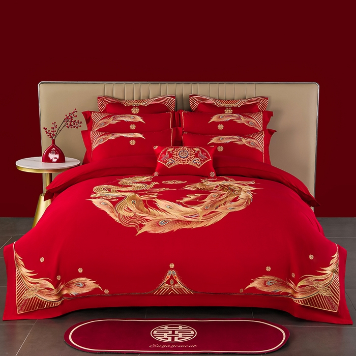 董成龙家纺 2025新款全棉中式精美绣花工艺婚庆系列四件套多件套 龙凤呈祥