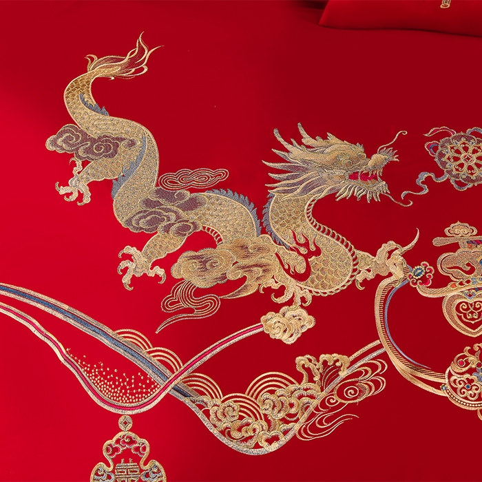 91家纺网 家纺一手货源 找家纺 董成龙家纺 2025新款全棉中式精美绣花工艺婚庆系列四件套多件套 喜结良缘