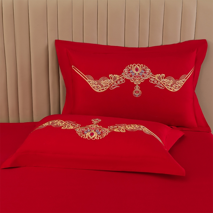 91家纺网 家纺一手货源 找家纺 董成龙家纺 2025新款全棉中式精美绣花工艺婚庆系列四件套多件套 喜结良缘