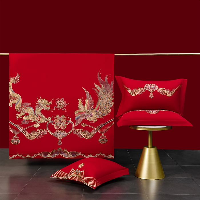 91家纺网 家纺一手货源 找家纺 董成龙家纺 2025新款全棉中式精美绣花工艺婚庆系列四件套多件套 喜结良缘