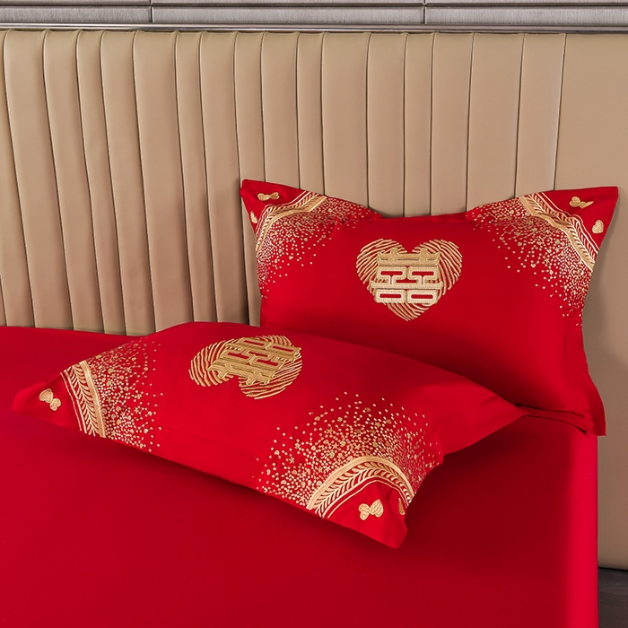 91家纺网 家纺一手货源 找家纺 董成龙家纺 2025新款全棉中式精美绣花工艺婚庆系列四件套多件套 心心相印