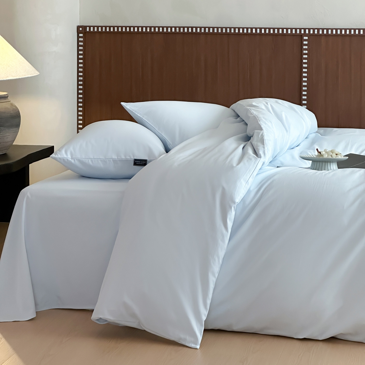 91家纺网 家纺一手货源 找家纺 三味舒屋 2025新款50支磨毛长绒棉纯棉纯色四件套-长期主义 晴天蓝