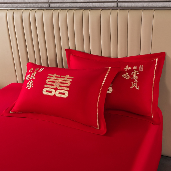 91家纺网 家纺一手货源 找家纺 董成龙家纺 2025新款全棉中式精美绣花工艺婚庆系列四件套多件套 龙凤报喜