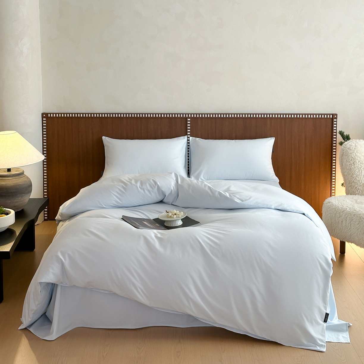 91家纺网 家纺一手货源 找家纺 三味舒屋 2025新款50支磨毛长绒棉纯棉纯色四件套-长期主义 晴天蓝