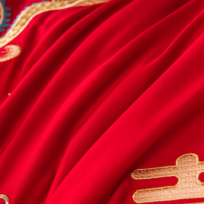 91家纺网 家纺一手货源 找家纺 董成龙家纺 2025新款全棉中式精美绣花工艺婚庆系列四件套多件套 龙凤报喜