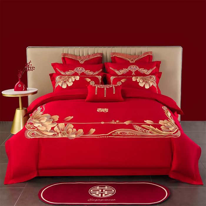 董成龙家纺 2025新款全棉中式精美绣花工艺婚庆系列四件套多件套 真爱永恒