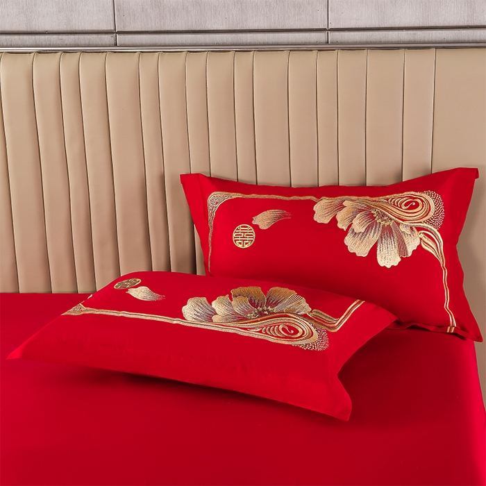 91家纺网 家纺一手货源 找家纺 董成龙家纺 2025新款全棉中式精美绣花工艺婚庆系列四件套多件套 真爱永恒