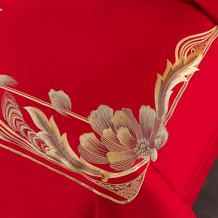 91家纺网 家纺一手货源 找家纺 董成龙家纺 2025新款全棉中式精美绣花工艺婚庆系列四件套多件套 真爱永恒