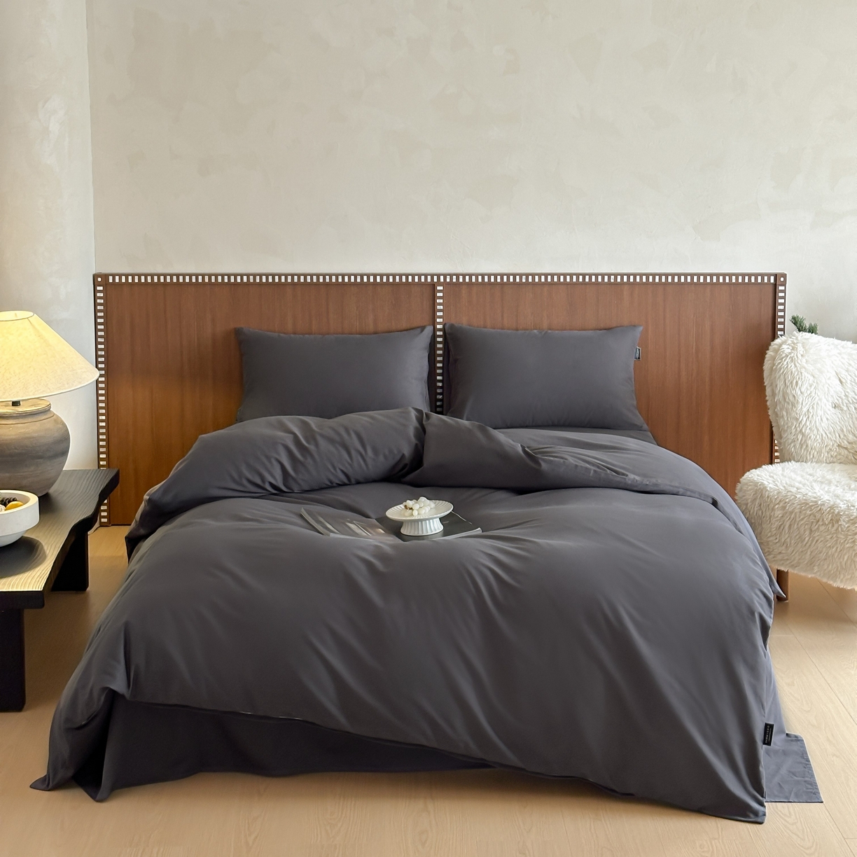 91家纺网 家纺一手货源 找家纺 三味舒屋 2025新款50支磨毛长绒棉纯棉纯色四件套-长期主义 深灰