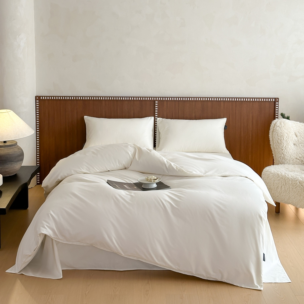 91家纺网 家纺一手货源 找家纺 三味舒屋 2025新款50支磨毛长绒棉纯棉纯色四件套-长期主义 雪白