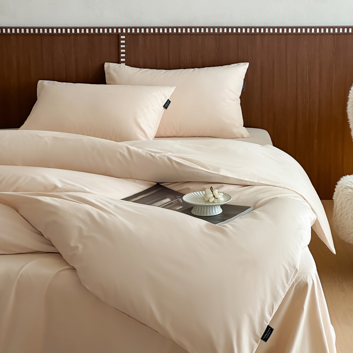 三味舒屋 2025新款50支磨毛长绒棉纯棉纯色四件套-长期主义 亚麻金