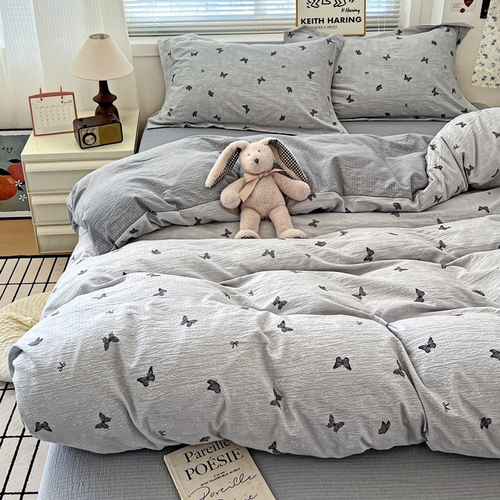 91家纺网 家纺一手货源 找家纺 (总) 一比一 2025新款古法水洗棉小布袋高克重云柔棉四件套