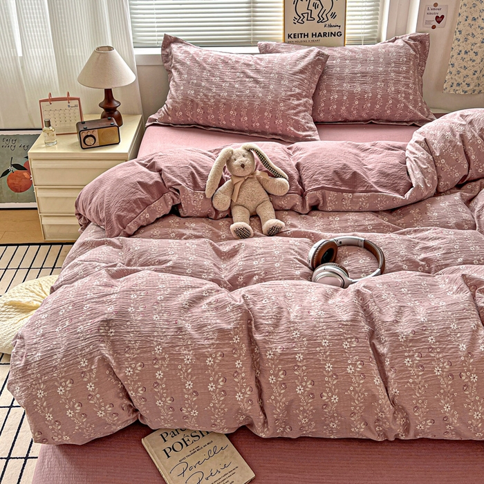 91家纺网 家纺一手货源 找家纺 (总) 一比一 2025新款古法水洗棉小布袋高克重云柔棉四件套