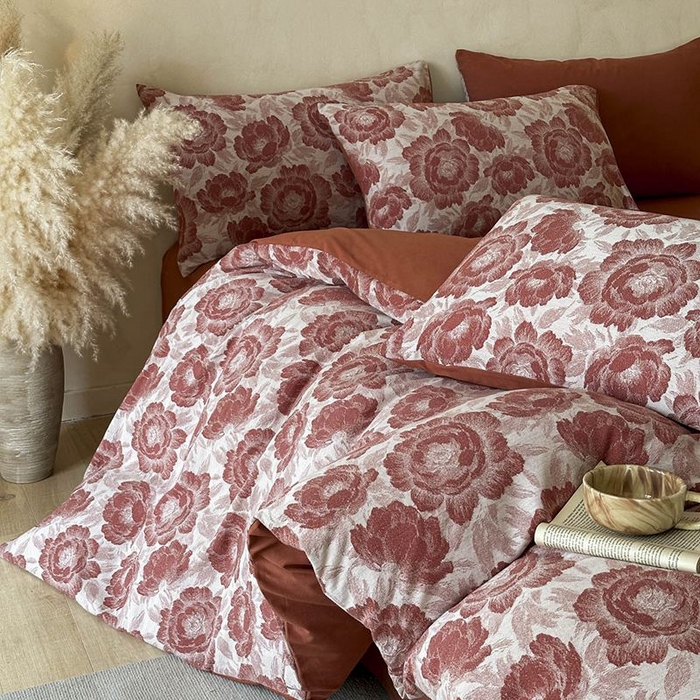 91家纺网 家纺一手货源 找家纺 蓝邻家纺 2025年新款全棉色织提花磨毛四件套 云漫-红