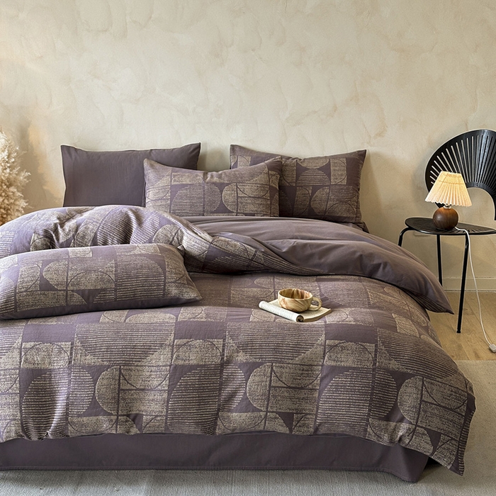 91家纺网 家纺一手货源 找家纺 蓝邻家纺 2025年新款全棉色织提花磨毛四件套 梵沐-烟紫米