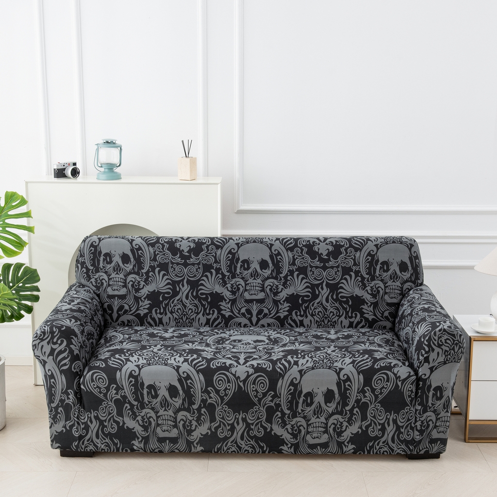 91家纺网 家纺一手货源 找家纺 飞翔家纺 2025新款沙发套沙发垫圣诞款 黑纹骷髅