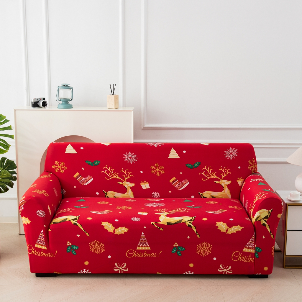 91家纺网 家纺一手货源 找家纺 飞翔家纺 2025新款沙发套沙发垫圣诞款 圣诞驯鹿