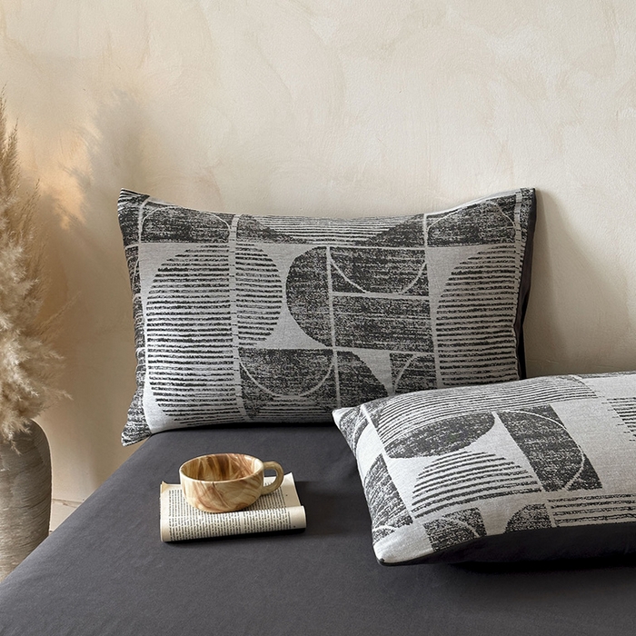 91家纺网 家纺一手货源 找家纺 蓝邻家纺 2025年新款全棉色织提花磨毛四件套 梵沐-灰黑