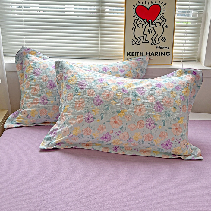 91家纺网 家纺一手货源 找家纺 一比一 2025新款古法水洗棉小布袋高克重云柔棉四件套 艾薇