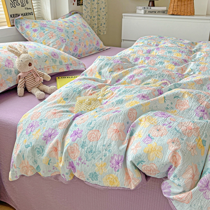 91家纺网 家纺一手货源 找家纺 一比一 2025新款古法水洗棉小布袋高克重云柔棉四件套 艾薇