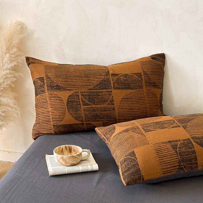 91家纺网 家纺一手货源 找家纺 蓝邻家纺 2025年新款全棉色织提花磨毛四件套 梵沐-焦糖黑