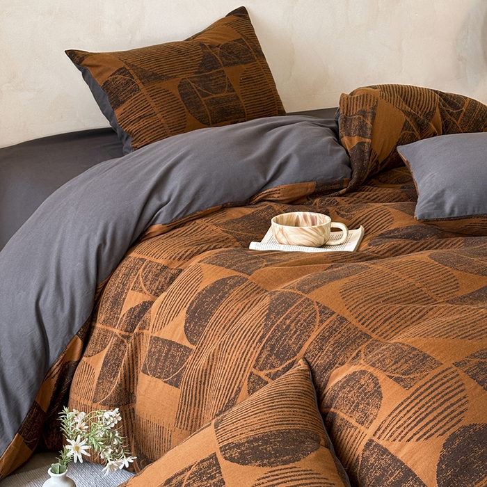 91家纺网 家纺一手货源 找家纺 蓝邻家纺 2025年新款全棉色织提花磨毛四件套 梵沐-焦糖黑