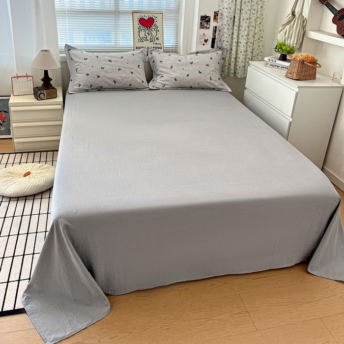 91家纺网 家纺一手货源 找家纺 一比一 2025新款古法水洗棉小布袋高克重云柔棉四件套 浮生若梦-灰