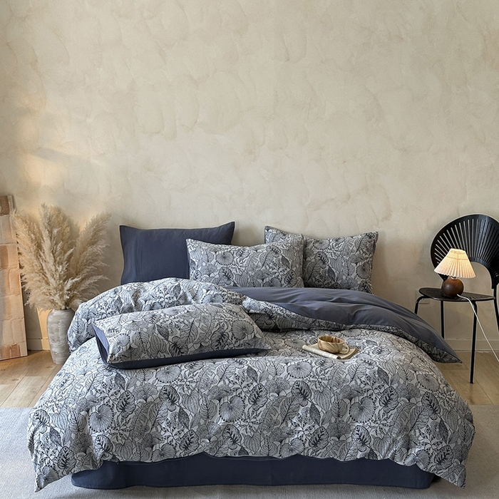 91家纺网 家纺一手货源 找家纺 蓝邻家纺 2025年新款全棉色织提花磨毛四件套 华尔兹-蓝