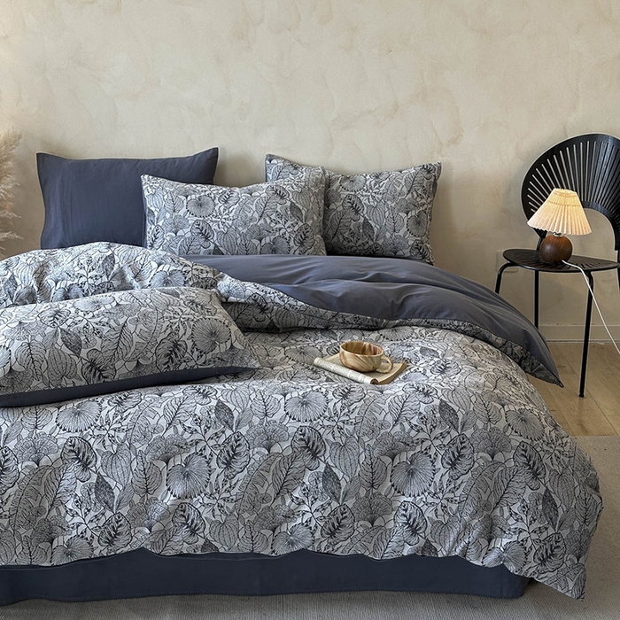 91家纺网 家纺一手货源 找家纺 蓝邻家纺 2025年新款全棉色织提花磨毛四件套 华尔兹-蓝